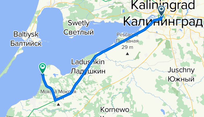 От проспект Ленинский 42А, Калининград до Неизвестная дорога