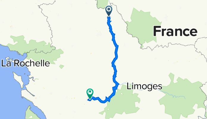 Châtellerault - Lussac-les-châteaux (58km) - Chabanais (130km) - Montbrond (174 km) - Angoulème (220 km)