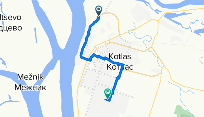 От улица Виноградова 48, Котлас до проспект Мира 25а, Котлас