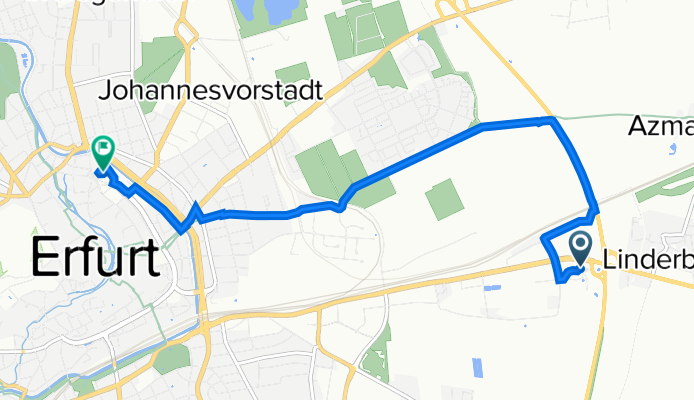 Über dem Feldgarten 9, Erfurt naar Johannesstraße 105, Erfurt