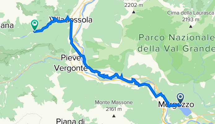 Via Pallanza 33–35, Mergozzo nach Via Provinciale 16, Borgomezzavalle