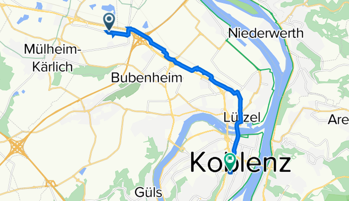 Industriestraße 18, Mülheim-Kärlich nach Bahnhofplatz 2, Koblenz
