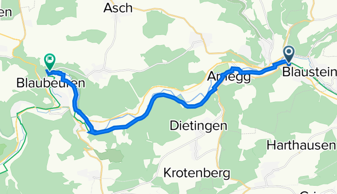 Ulmer Straße 15, Blaustein nach Blautopfstraße 9, Blaubeuren