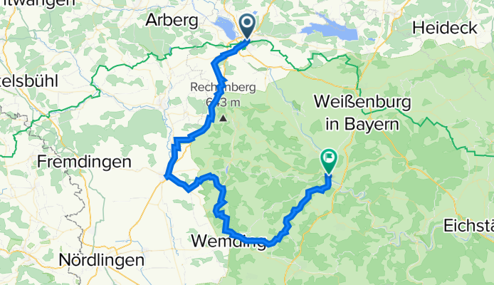 От Nürnberger Straße 28, Gunzenhausen до Hauptstraße 12 - 18, Treuchtlingen