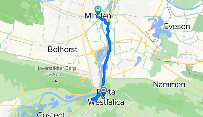 Hauptstraße 29, Porta Westfalica nach Markt 3–13, Minden