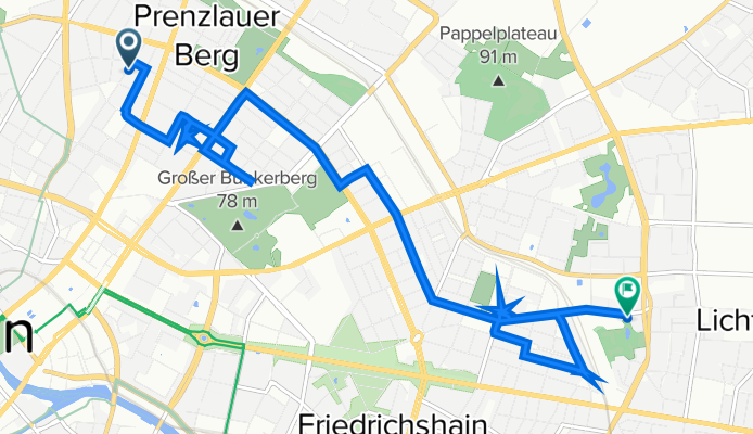 Kollwitzstraße 80, Berlin nach Am Stadtpark 15–16, Berlin