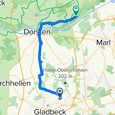 Bosslerweg 34, Gladbeck nach Orthöve 14–16, Dorsten