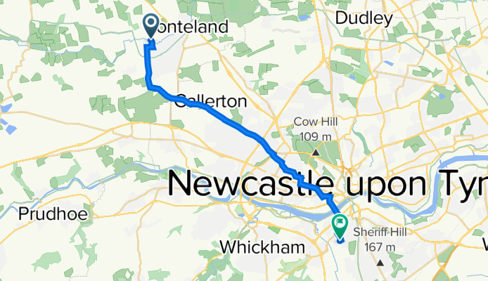 Ponteland CP, Newcastle Upon Tyne to 33 Macadam St, Gateshead