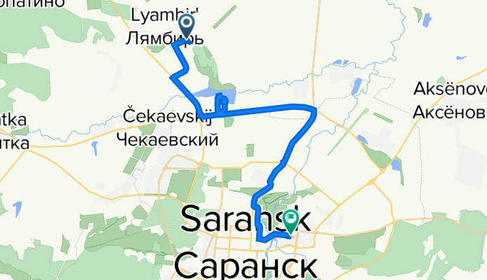 От Южная улица 29, Лямбирь до улица Девятаева 2, Саранск