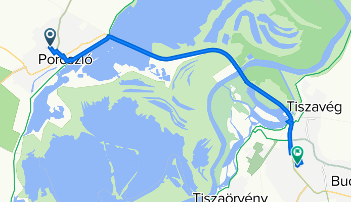 Útvonal innen: József Attila út 14, Poroszló