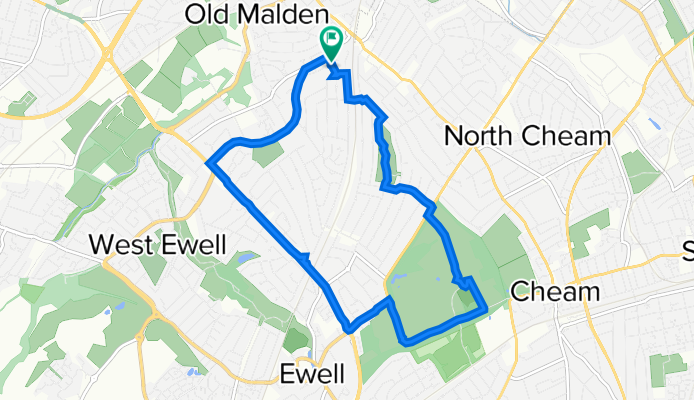 Woodlands to Nonsuch via Cuddington rec.