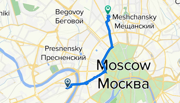 От площадь Киевского Вокзала 2, Москва до Сущевская улица 16 строение 5, Москва