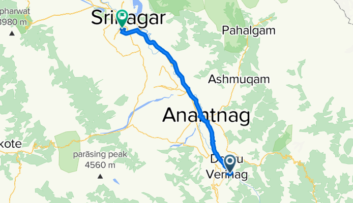 G6PV+QVC, Verinag to 2QQW+R9R, Srinagar