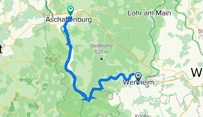 Rechte Tauberstraße 1, Wertheim nach Goldbacher Straße 57, Aschaffenburg