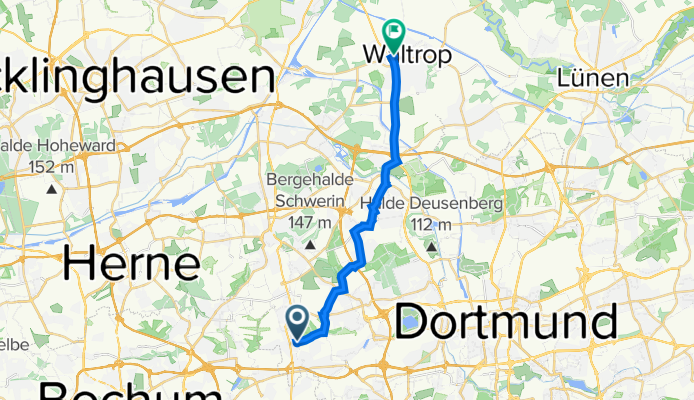 Dellwiger Straße 282, Dortmund nach Hochstraße 67, Waltrop