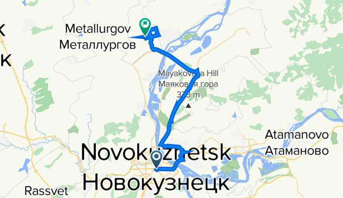 От Октябрьский проспект 2Б, Новокузнецк до проспект Авиаторов 31, Новокузнецк