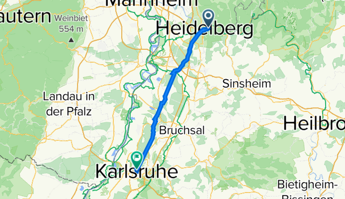 Karlstraße 1–3, Heidelberg nach Schlossbezirk 1, Karlsruhe