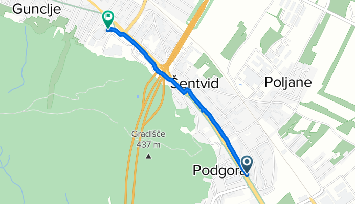 Prušnikova ulica 1, Ljubljana to Celovška cesta 479, Ljubljana