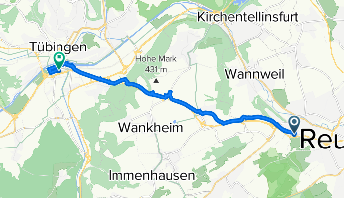 Rainlenstraße 40, Reutlingen to Europaplatz 25, Tübingen