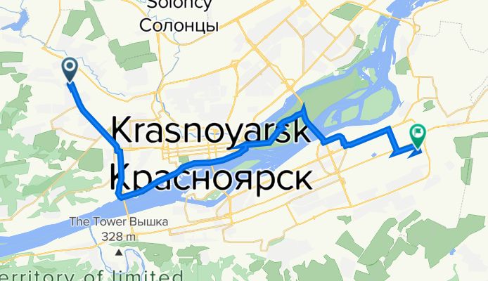 От улица Тотмина 35, Красноярск до Томская улица 4 строение 8, Красноярск