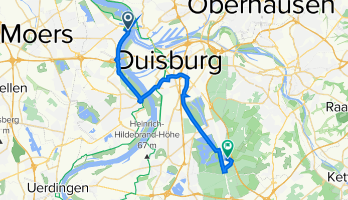 Königstraße 92, Duisburg nach Am Entenfang 1, Mülheim an der Ruhr