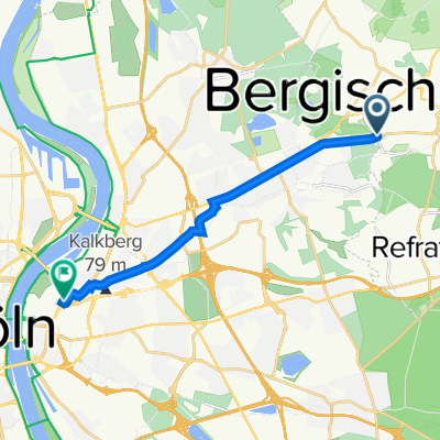Mülheimer Straße 38–40, Bergisch Gladbach nach Deutz-Mülheimer-Straße 30, Köln