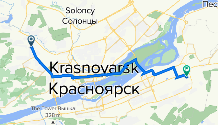 От улица Тотмина 35Г, Красноярск до Томская улица 4 строение 7, Красноярск