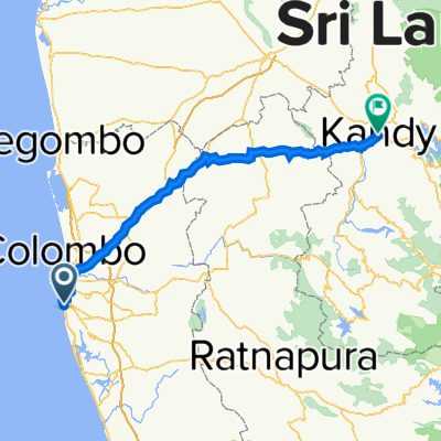 Galle Road, Colombo to Sri Wickrema Rajasinghe Mawatha, Kandy