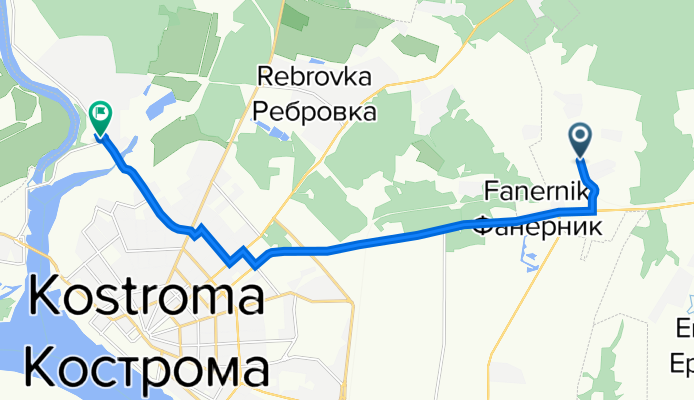 От Неизвестная дорога, Безгачево до Речной проспект 7, Кострома