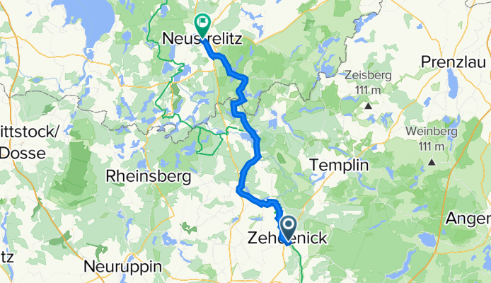 Grünstreifen 19, Zehdenick nach Tiergartenstraße 15, Neustrelitz
