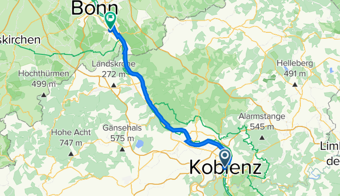Von-Werth-Straße 9, Koblenz nach Rüngsdorfer Straße 2B, Bonn