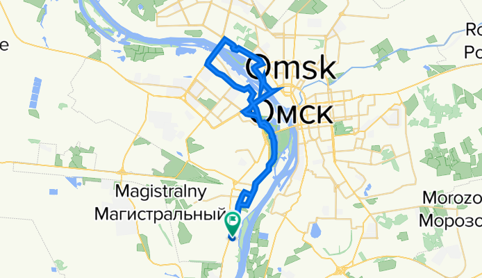 От улица Мельничная 89 корпус 2, Омск до улица Мельничная 89 корпус 1, Омск