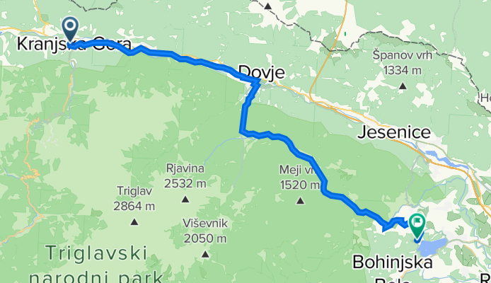 Koroška ulica 8, Kranjska Gora to Kolodvorska cesta 50, Bled