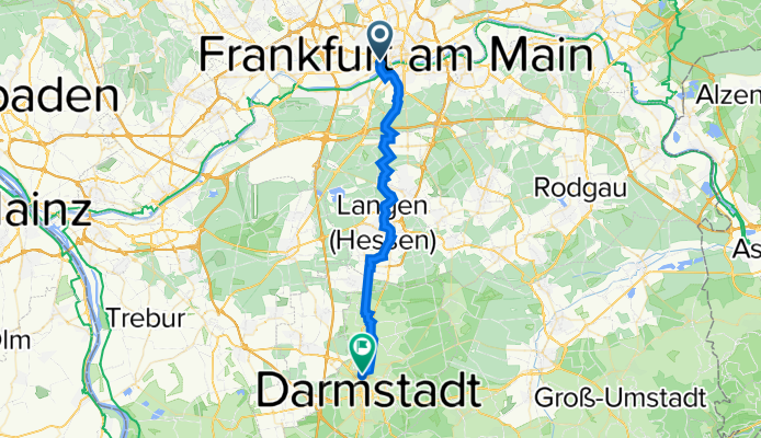 Am Hauptbahnhof 9–11, Frankfurt am Main nach Otto-Röhm-Straße 36, Darmstadt
