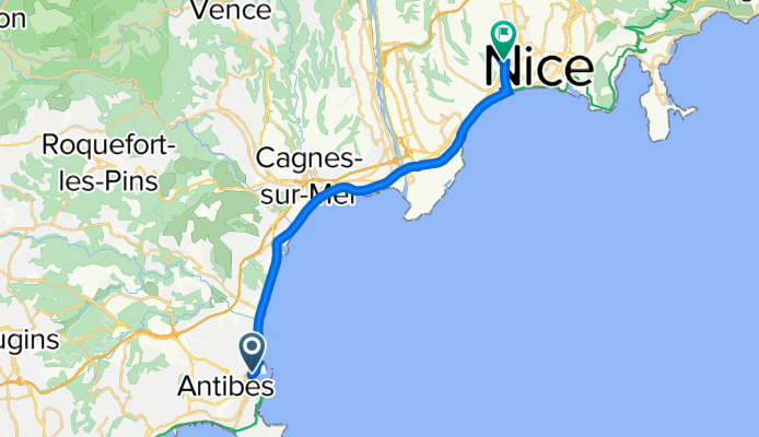 Avenue du 11 Novembre, Antibes to 28 Boulevard du Parc Impérial, Nice