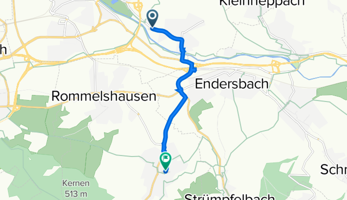 Waiblinger Straße 53, Waiblingen nach Kirchstraße 25, Kernen im Remstal