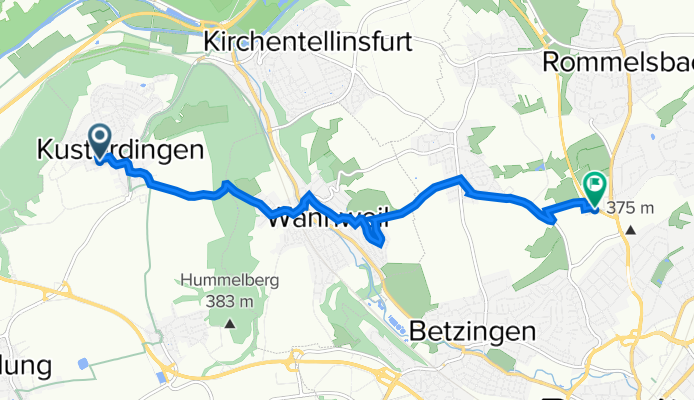 Schillerstraße 4, Kusterdingen nach Marie-Curie-Straße 20, Reutlingen