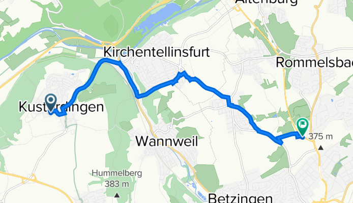 Schillerstraße 4, Kusterdingen nach Marie-Curie-Straße 20, Reutlingen