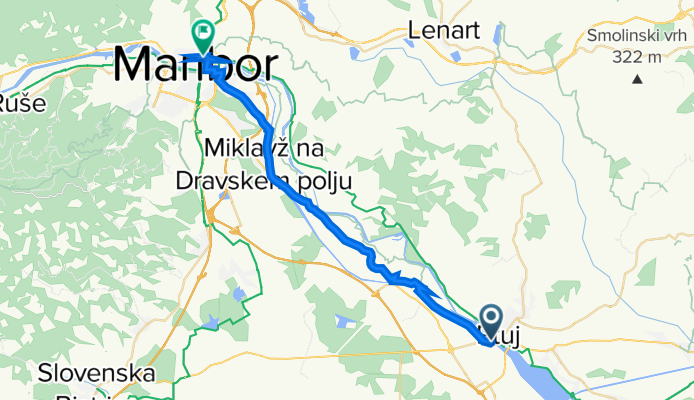 Zadružni trg, Ptuj to Maistrova ulica 20, Maribor