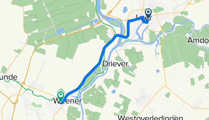 53.231° N 7.464° W naar 53.163° N 7.345° W