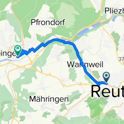 Steinachstraße 27, Reutlingen nach Schwabstraße 44, Tübingen