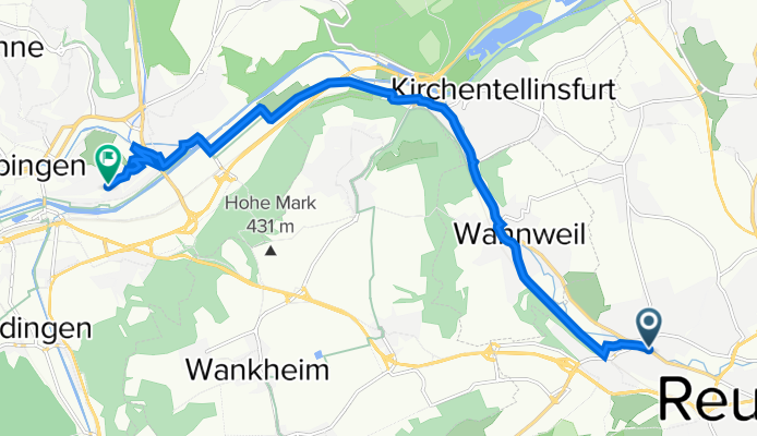 Steinachstraße 27, Reutlingen nach Schwabstraße 44, Tübingen