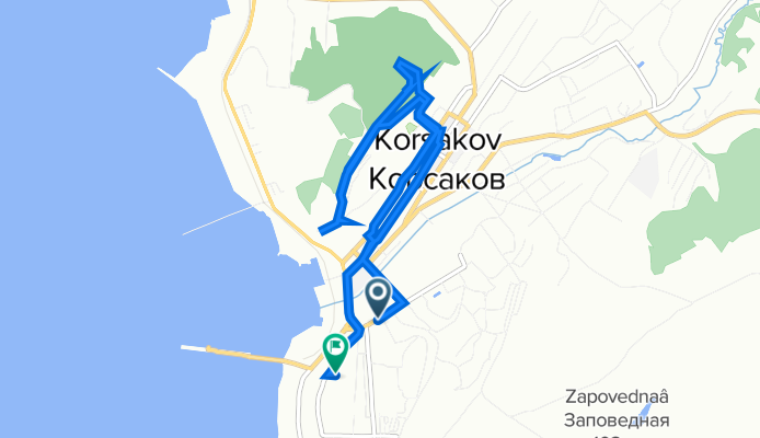 От переулок Мирный 2, Корсаков до Приморский бульвар 5, Корсаков