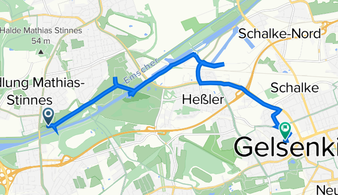 Karnaper Straße 20A, Essen nach Rheinische Straße 58, Gelsenkirchen