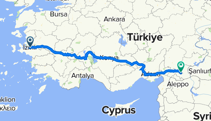 Route from Cumhuriyet Bulvarı 36 D