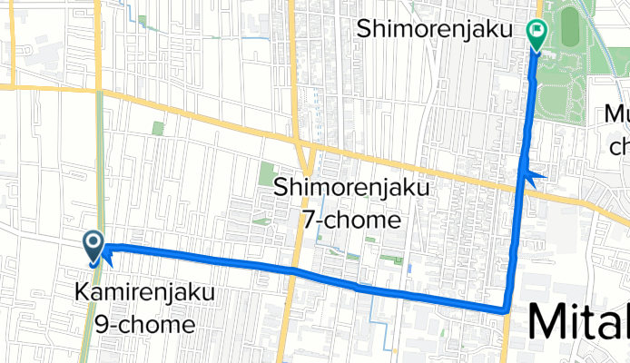 井口2丁目1-5, 三鷹市 to 下連雀1丁目1-83, 三鷹市
