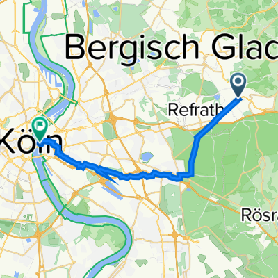 Kölner Straße 30A, Bergisch Gladbach nach Urbanstraße 1, Köln