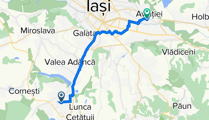 Strada Crivatului 28, Lunca Cetățuii to Strada Aurel Vlaicu 78, Iași