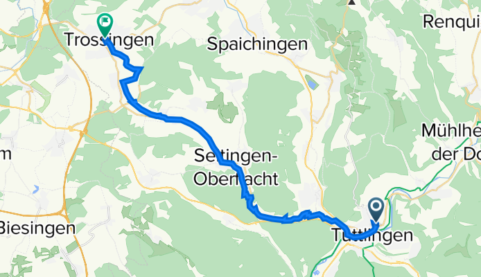 Ziegelweg 2, Tuttlingen nach Zeppelinstraße 11, Trossingen