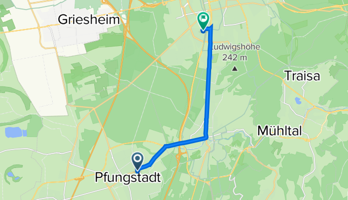 Eberstädter Straße 85, Pfungstadt nach Moltkestraße 10, Darmstadt